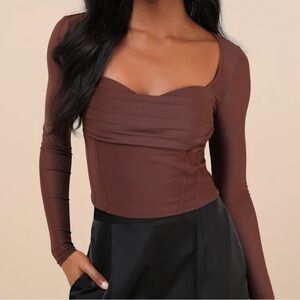 Memorable Flirt Brown Mesh Top